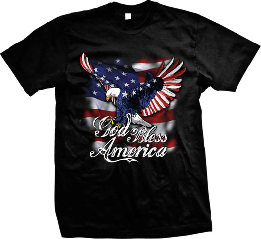 God Bless America. Patriotic American Flag Bald Eagle T-Shirt 100% Cotton O-Neck Short Sleeve Casual Mens T-shirt Size S-3XL