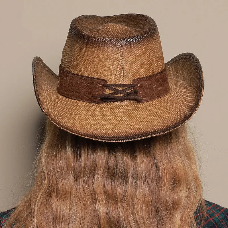 Three-dimensional embroidery handmade straw hat western cowboy hat men cap outdoor women hat light luxury European and American
