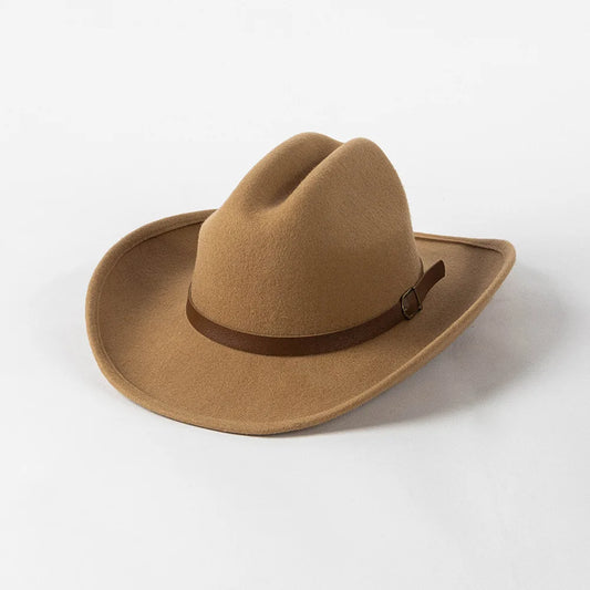 Classic Womens Western Cowboy Cowgirl Hats Winter Wool Felt Belt Band Hats Fedora Hat Vintage Widet Brim Crushable Hat Belt Jazz